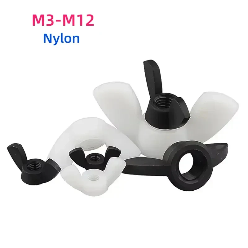 M3 M4 M5 M6 M8 M10 M12 Butterfly Wing Nut Black White Nylon Material Insulated Plastic Hand Tighten Nut