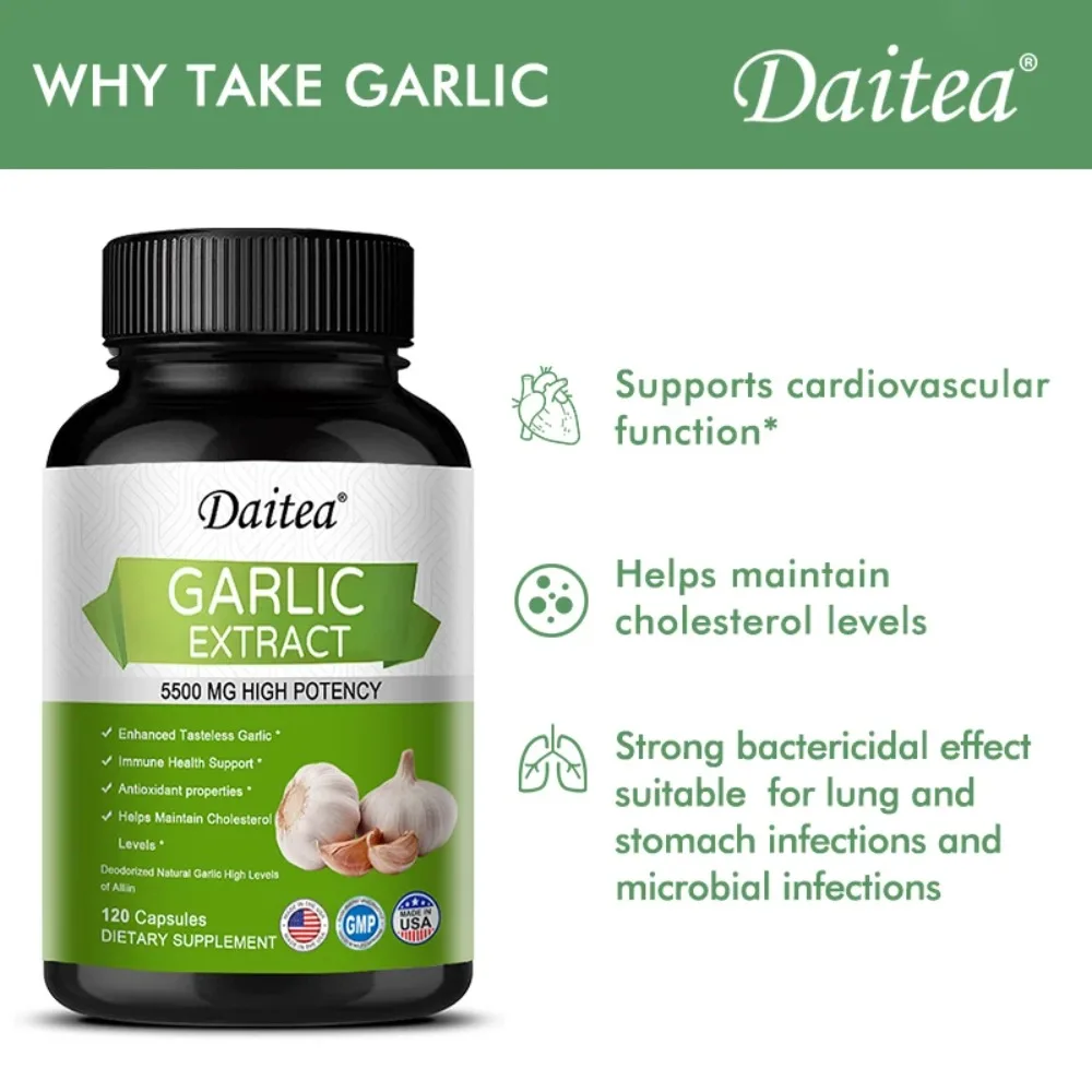 Garlic Extract Capsules - Supports Heart and Cardiovascular Health, Balances Cholesterol, and Promotes Blood Circulation
