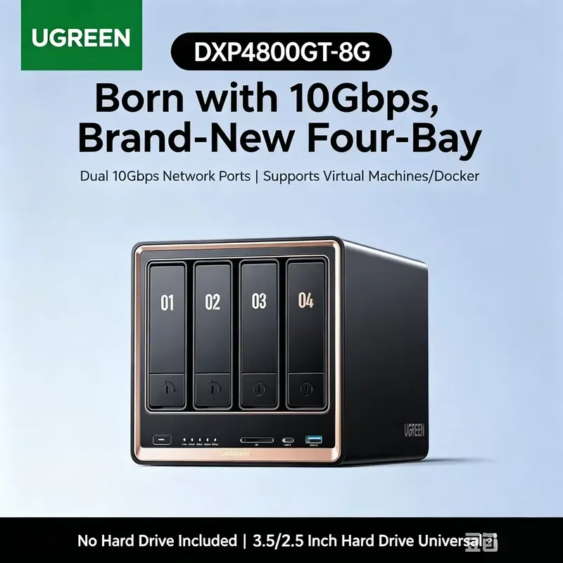 Brand For UGREEN DXP4800 GT 8G/16G 4-Bay NAS, Private Cloud Storage Server, Dual 10G Ports, AI Personal Cloud, Compatible