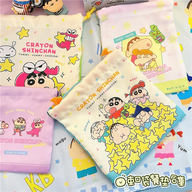 

Kawaii Crayon Shin-chan Cartoon Drawstring Pocket Anime Girl's Heart Cute Ins Dining Table Mat Thickened Lunch Cloth