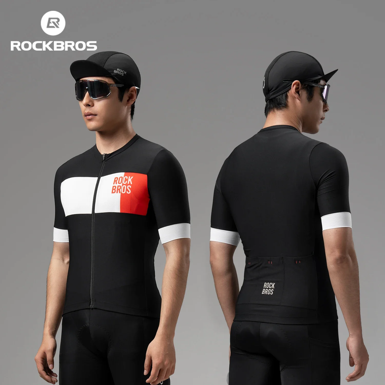 ROCKBROS Short Sleeve Cycling Jersey High Elasticity Lightweight Breathable Sports Jersey Slim-Fit Color-Block Cycling Clothing