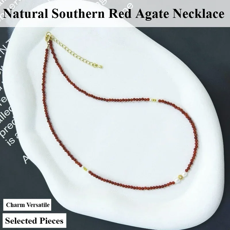 

Топ из натурального южного красного агата с жемчугом, женское модное простое универсальное ожерелье на каждый день, ювелирные изделия, подарок на день рождения, подарок