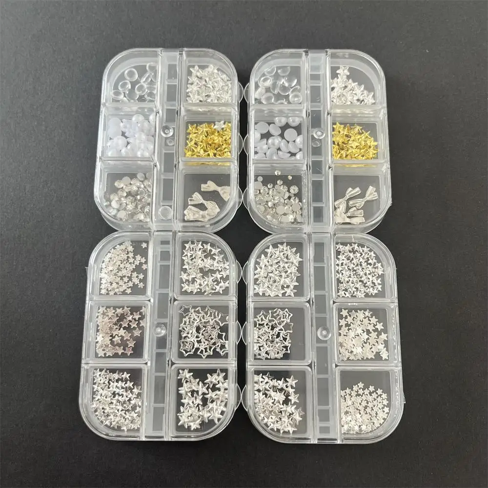 6Grids Y2K 3D Silver Star Nail Art Charms Nail Rivet Studs Five-Pointed Starlight Alloy Manicure Jewelry DIY Nail Art Supplies *