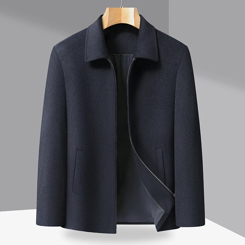 A New High-End Men's Bestseller for Autumn and Winter, a Stylish Solid-Color Woolen Lapel Jacket for Middle-Aged and Elderly Peo