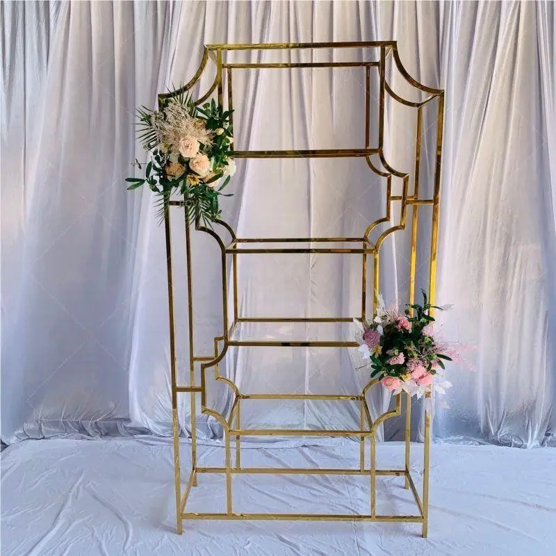 Stainless Steel Wine Display Rack, Stackable Wine Rack, Multi-Layer, Gold Decorated, Modern, Wedding, Events, High