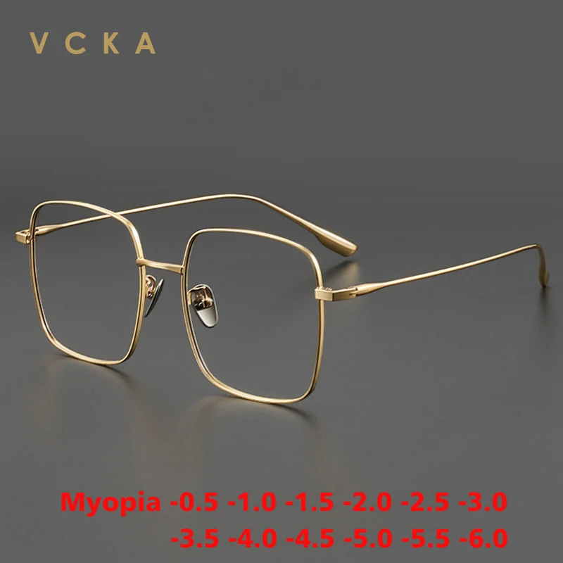 

VCKA Vintage Pure Titanium Myopia Glasses Big Frame Men Optical Prescription Women Fashion 2024 New Custom Eyewear -0.5 to -10