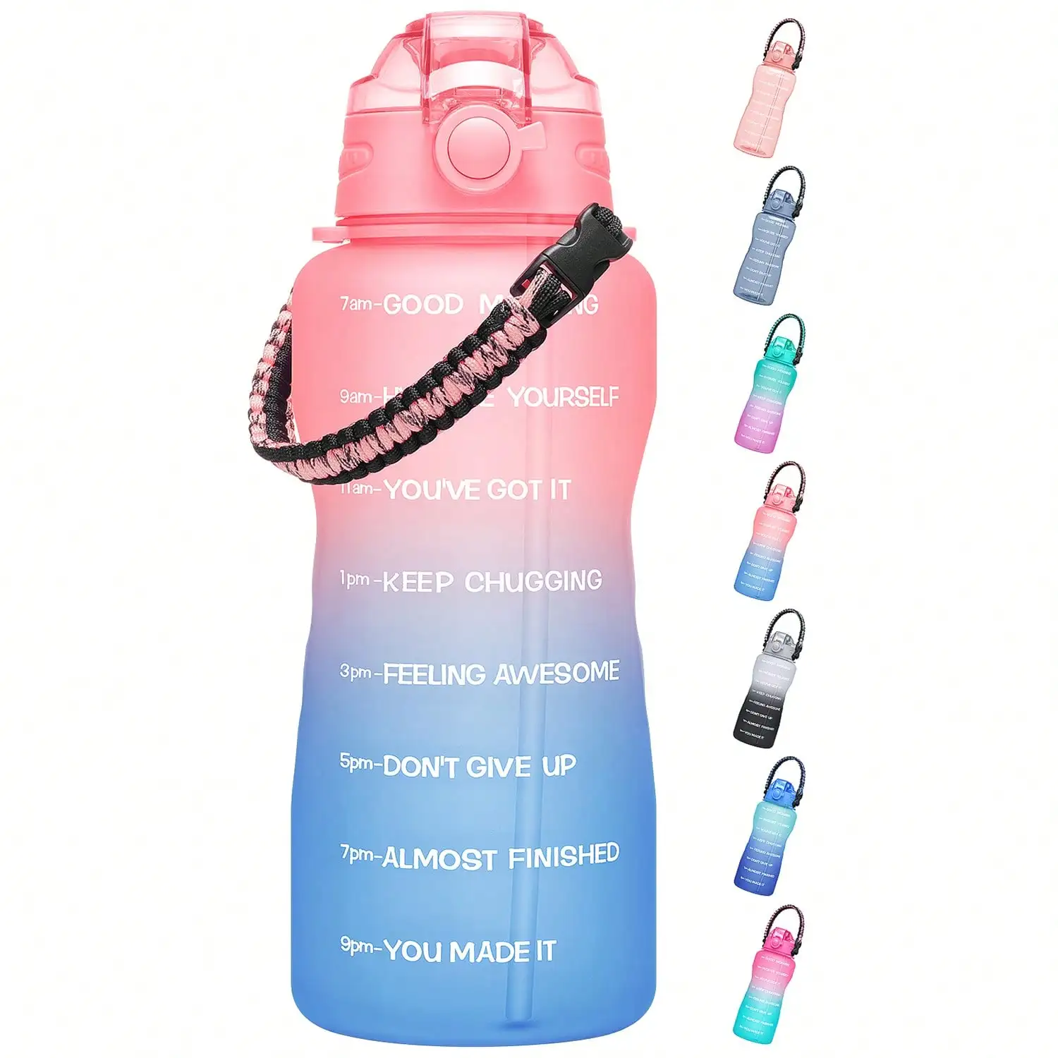 

UKEIN 1PC Water Bottles- With Time Marker And Straw, Large Fitness Sports Motivational Bottle, Wide Mouth Leakproof For Travel, Gym,Office,School