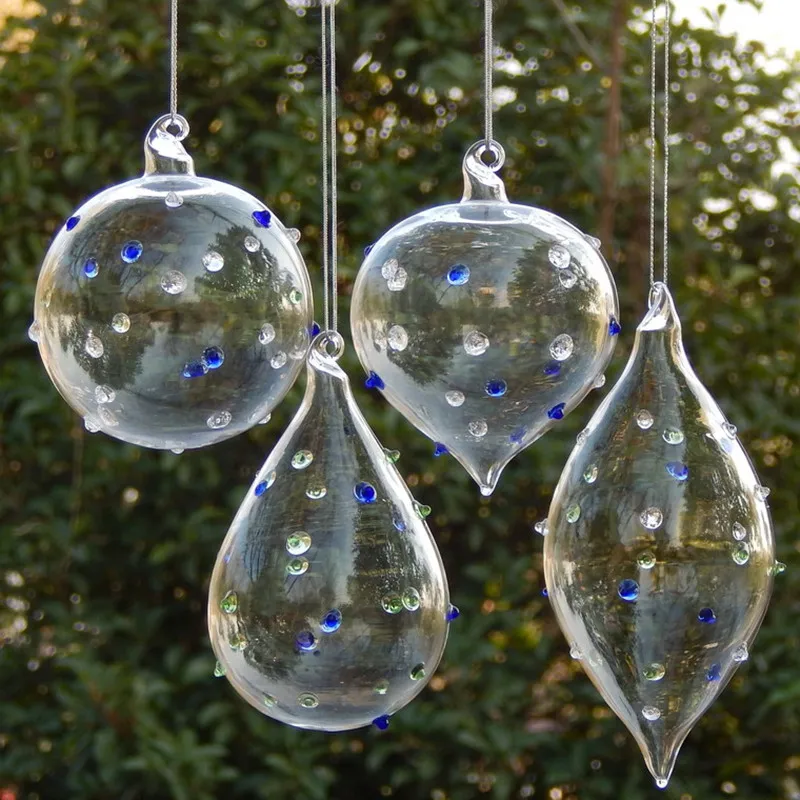 

Free Shipping 8pcs/pack Different Shape Transparent Color Dot Glass Pendant Christmas Day Hanging Ornament Globe Onion Cone Drop