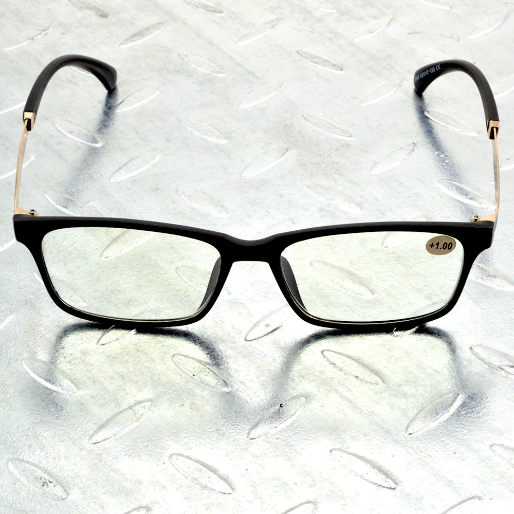 Black TR90 Frame Spring Hinge Classic Fashion Rectangle Retro Multi-layer Coating Reading Glasses +0.75 +1 +1.25 +1.5+1.75 to +4