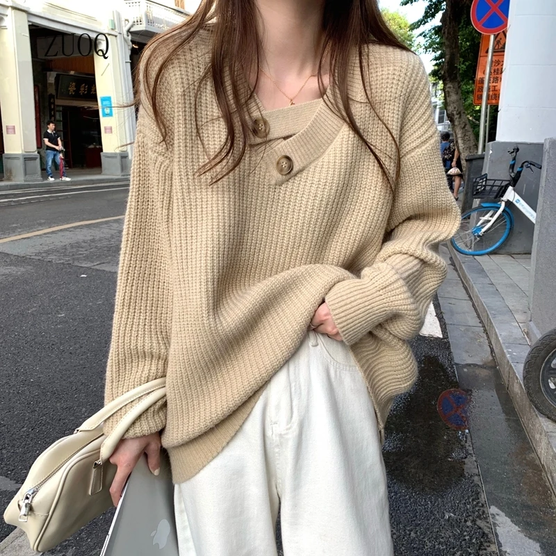 

2025 V-neck Sweater Women Autumn Winter Loose Long Sleeve Solid Feamle Knitwear Office Lady Casual Daily Pullovers for Women