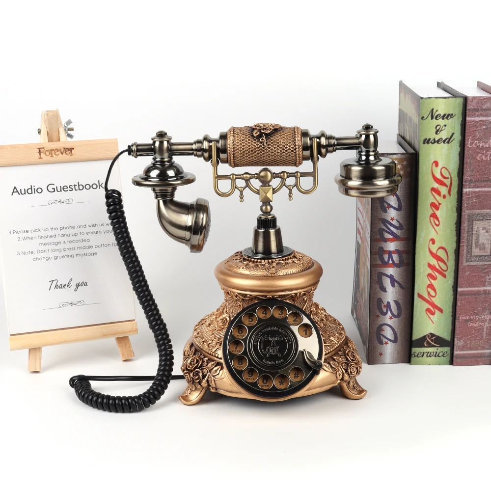 Imagem -04 - Brass Metal Audio Guest Book Telefone Antigo Telefone Antigo Estilo Europeu Vintage Eventos de Casamento Telefone Cheeta