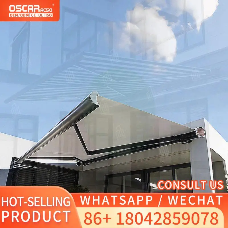 

Motorized Retractable Waterproof Awning with LED & Remote for US Decks Patios Gazebos Retractable Awning