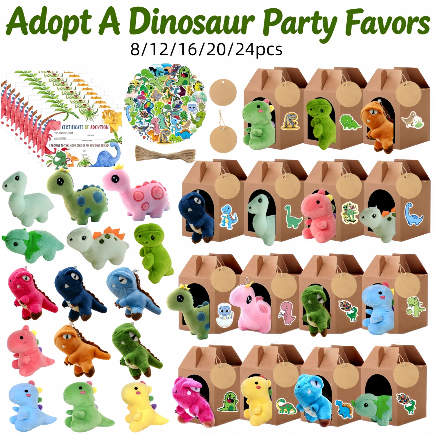 8-32Set Adopt A Dinosaur Party Favors Mini Dinosaur Stuffed Animals With Sticker Adoption Card for Birthday Party Favors Gift