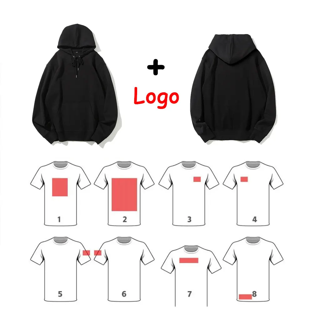 DIY Custom Your Brand LOGO 300GSM New Autumn Winter Casual Cotton Black man's Large Size Top Solid Color Hoodies Sweatshirt