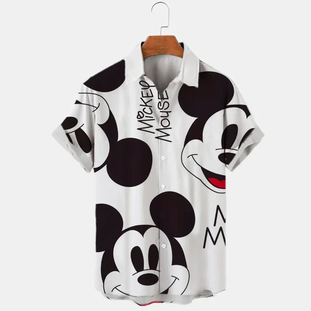 Miniso New 3d Shirts Mens Disney Mickey Mouse Street Tops Cute Cartoon 3d Printed Shirts Mens Casual Fashion Shirts 2024