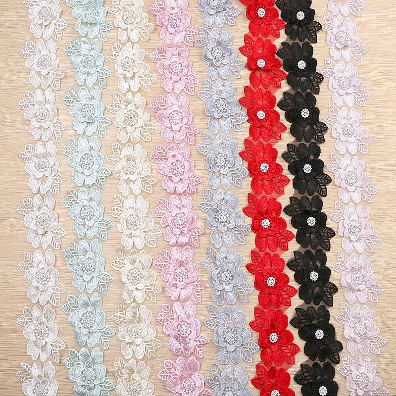 

20Yards Beads Embroidered Flowers Lace Fabric Trim Sewing Accessories Supplies DIY Clothing Applique Decor Ribbon 6X10cm Patch