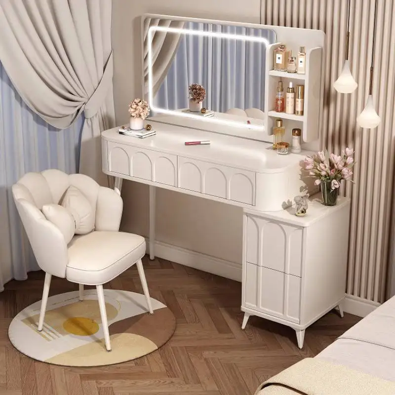 

Natural Chair Vanity Table Dest Storage Glossy Saving Europa Makeup Vanity Desk Mirror Cheap Penteadeiras Bedroom Furniture