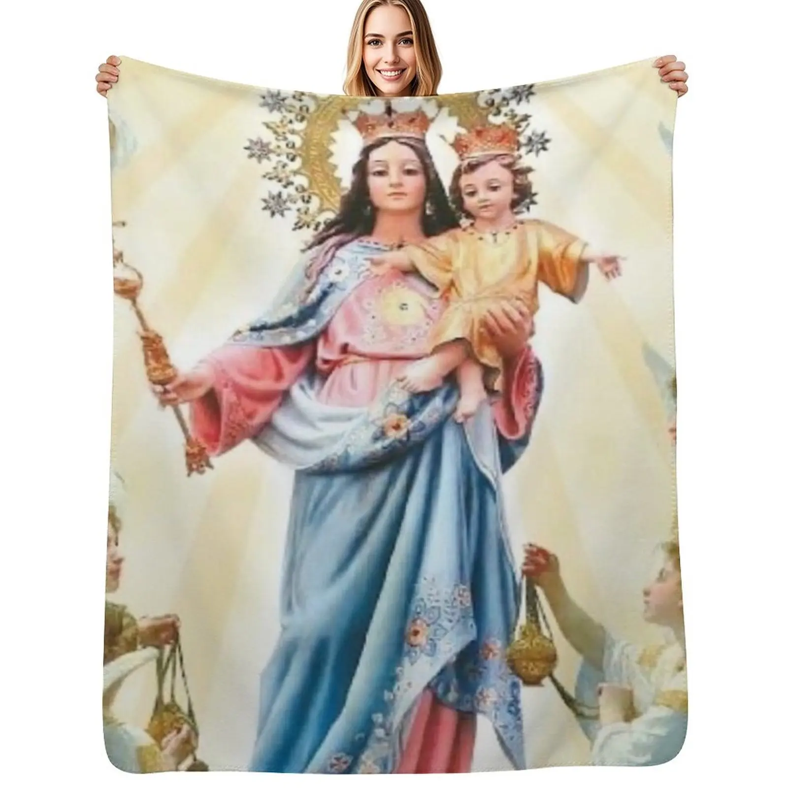 

Mary mother of Jesus design Throw Blanket Decorative Sofas Flannel Fabric Luxury Thicken Sofa Quilt Blankets
