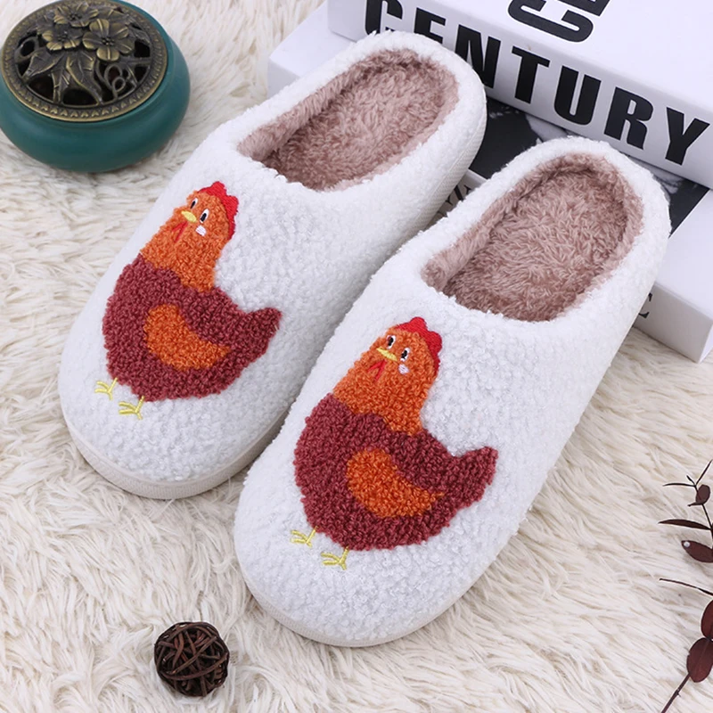 

Chicken Fluffy Slippers Women 2026 Cute Designer Shoes Girls Flats Autumn Winter Indoor Fuzzy Fur Slides Unisex Soft Non-Slip