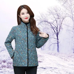 Middle-Aged And Elderly Women's Cotton-Padded Clothes Mother's Home Quilted Jacket Female Bisic Coats Winter Warm Jacket Blue