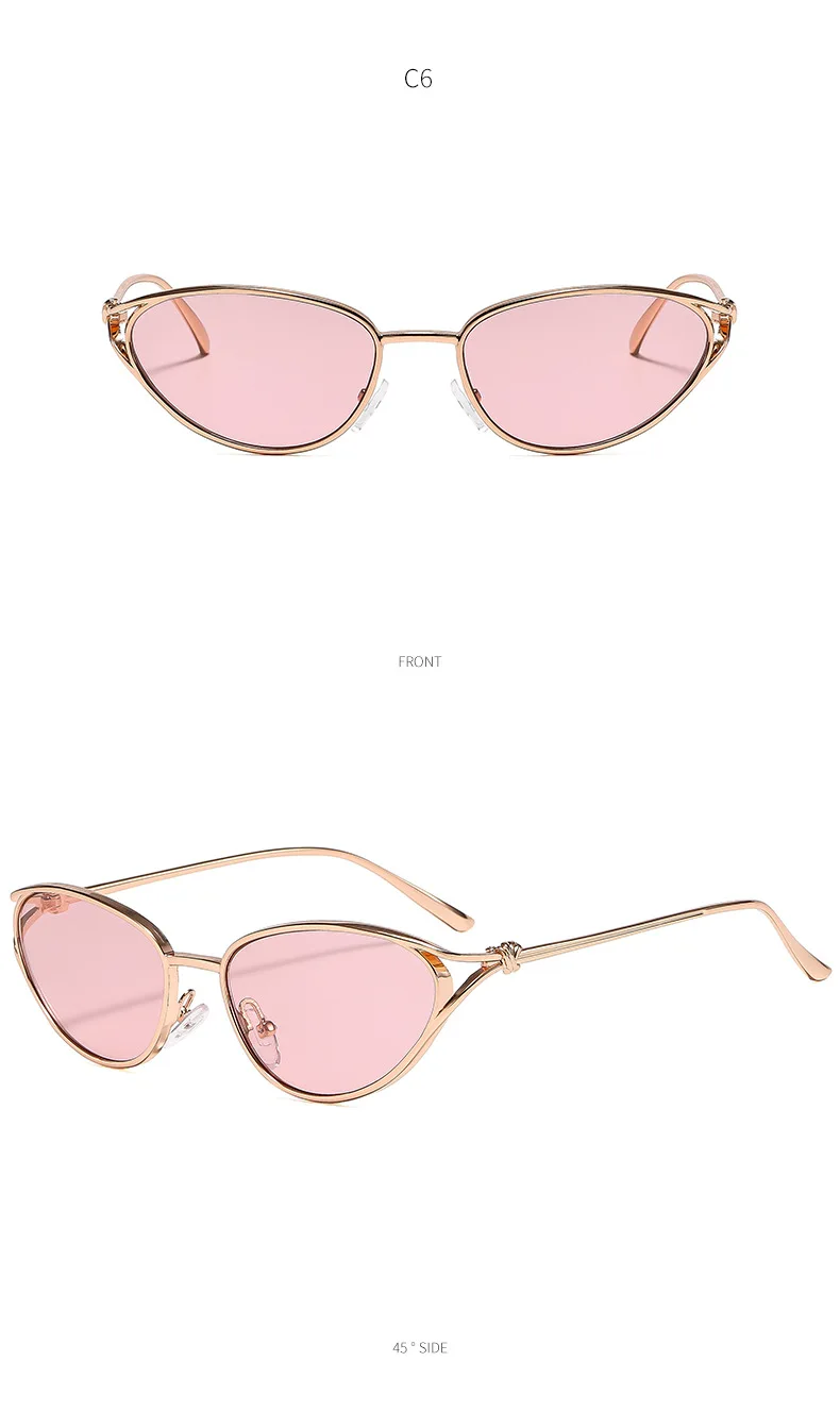 SHAUNA Modische Metall-Sonnenbrille für Damen, Katzenaugen-Design, beliebt, hellgraue Gläser, UV400 – Detail 11