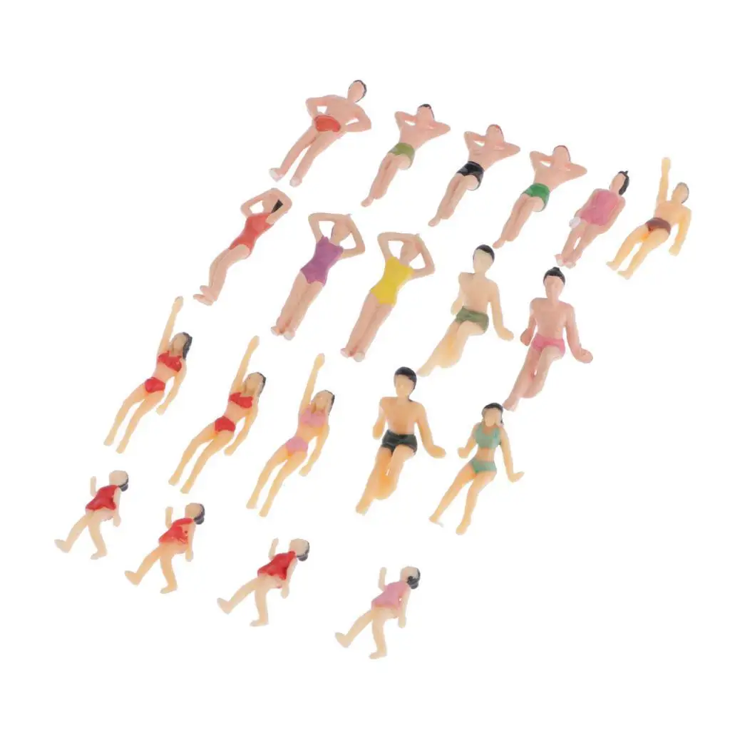 20pcs Miniatuur 1/50 Model Trein Strand Figuren Diorama Geschilderd Menigte Badpakken Mensen Schilderijen voor Kinderen DIY Landschap Accessoires