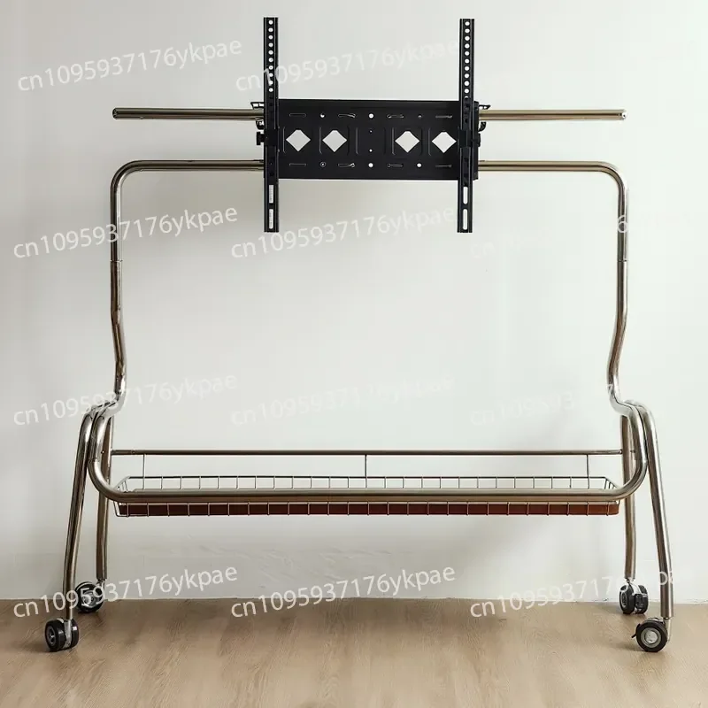 Small Apartment Medieval Ins Wind 304 Stainless Steel Mobile TV Stand, Suitable for 26-65 Inch TV with Wheel Movable