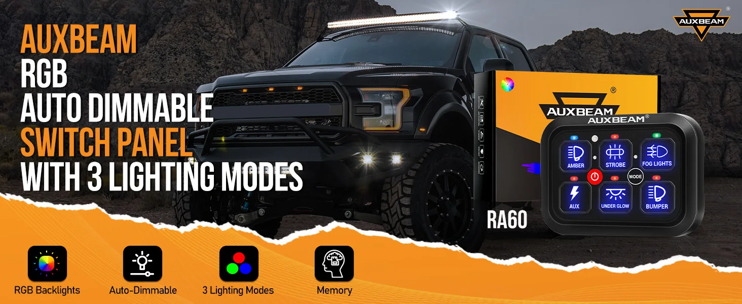 Auxbeam-車のスイッチパネル,RGBライト,日曜大工のオン/オフ制御,電子