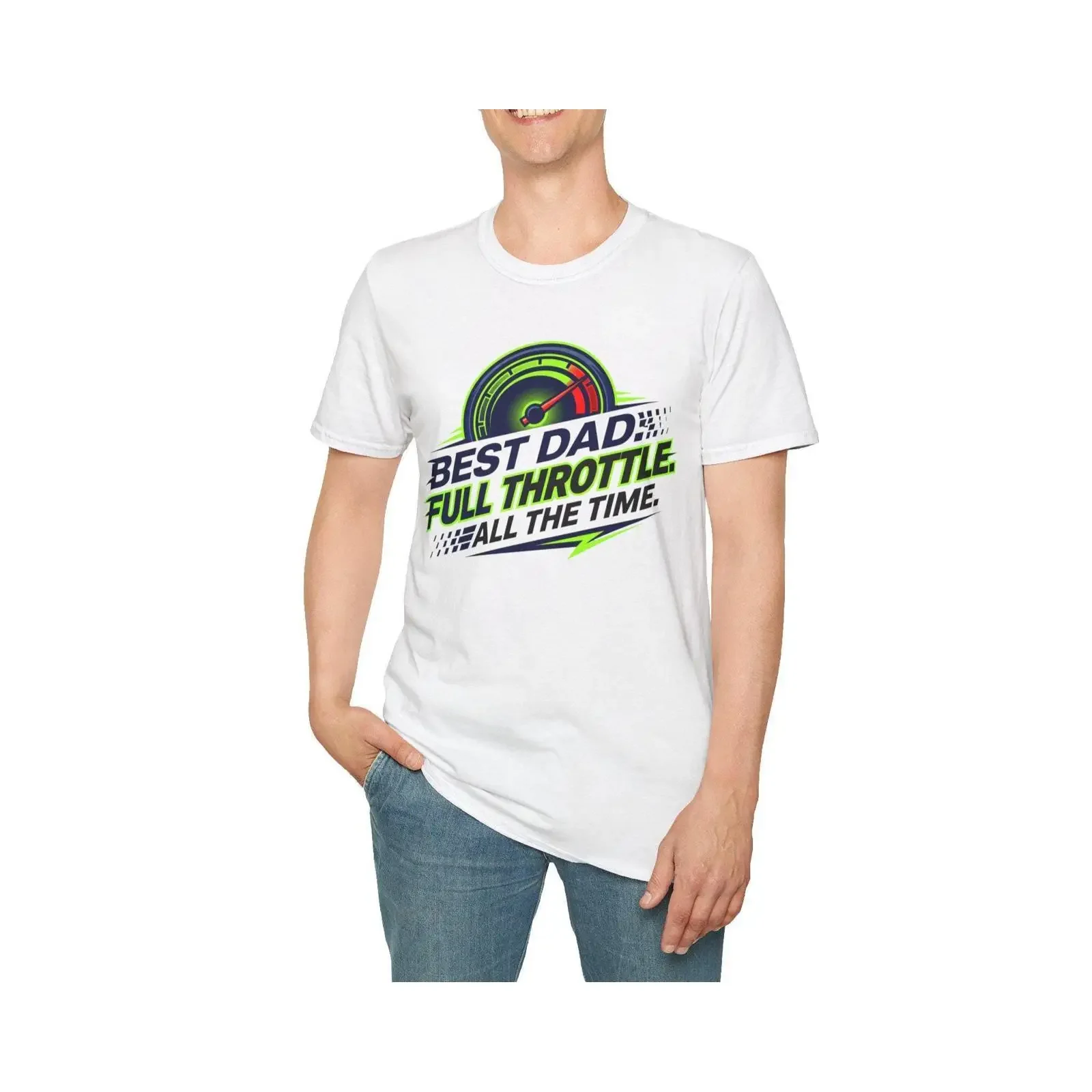 T-shirt « Best Dad Full Throttle Racing Speedometer » pour les passionnés de voitures, cadeau de la fête des pères, de sport automobile ou d'anniversaire, style vintage délavé décontracté