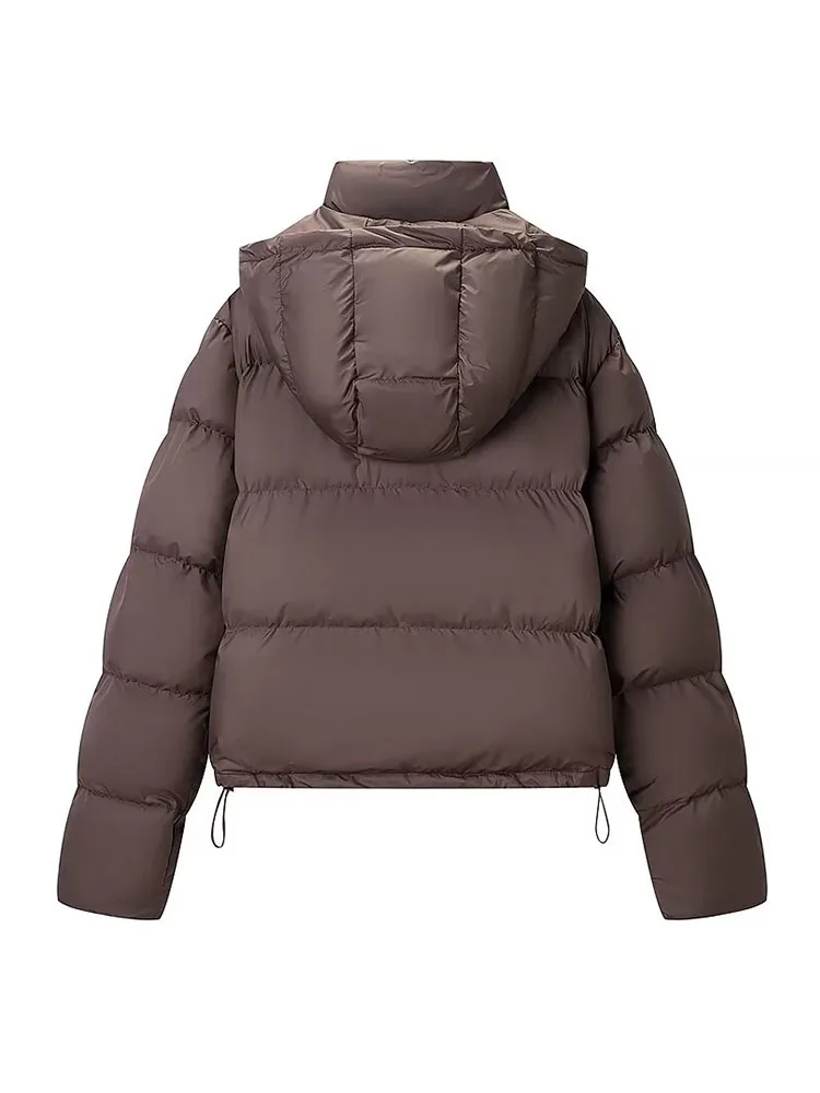 HH Women Winter Fashion Versatile Removable Hat Hand-Stuffed Cotton Short Cotton Coat Female Casual Loose Thickened Warm Jacket