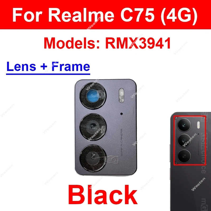 Telaio Centrale Con Cornice Laterale E Anello Per Lente Posteriore – Compatibile Con REALME C53 RMX3760 RMX3762, Nero