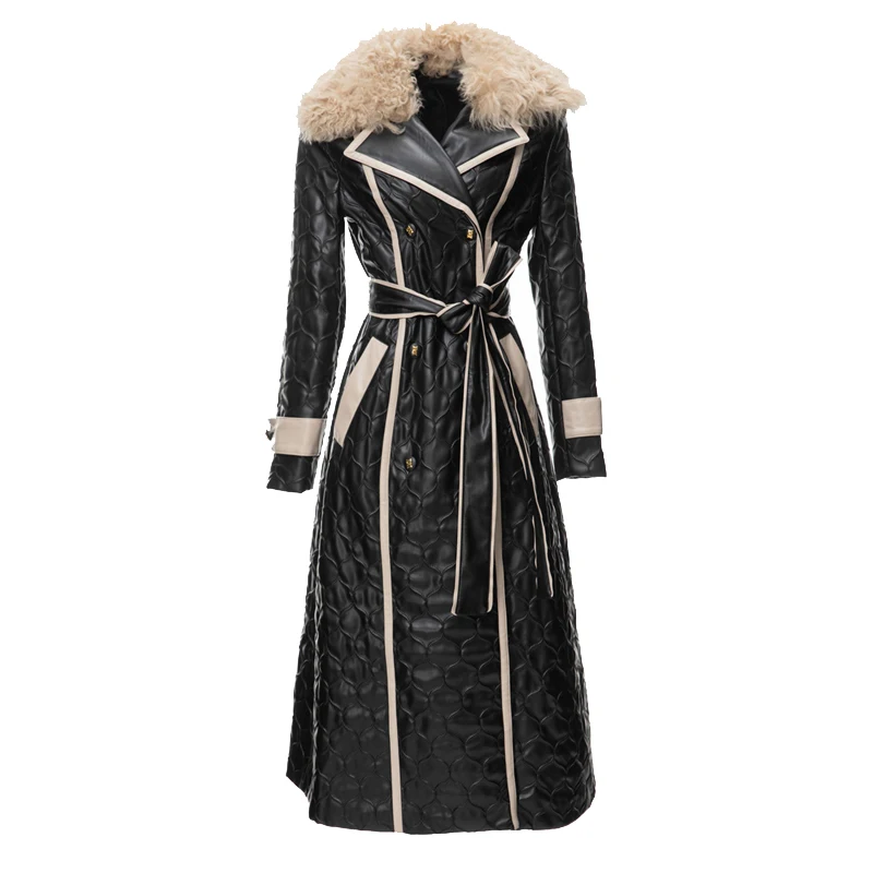 

Autumn and winter luxury French new style lamb wool heavy industry embossed Double Breasted trench coat 24052