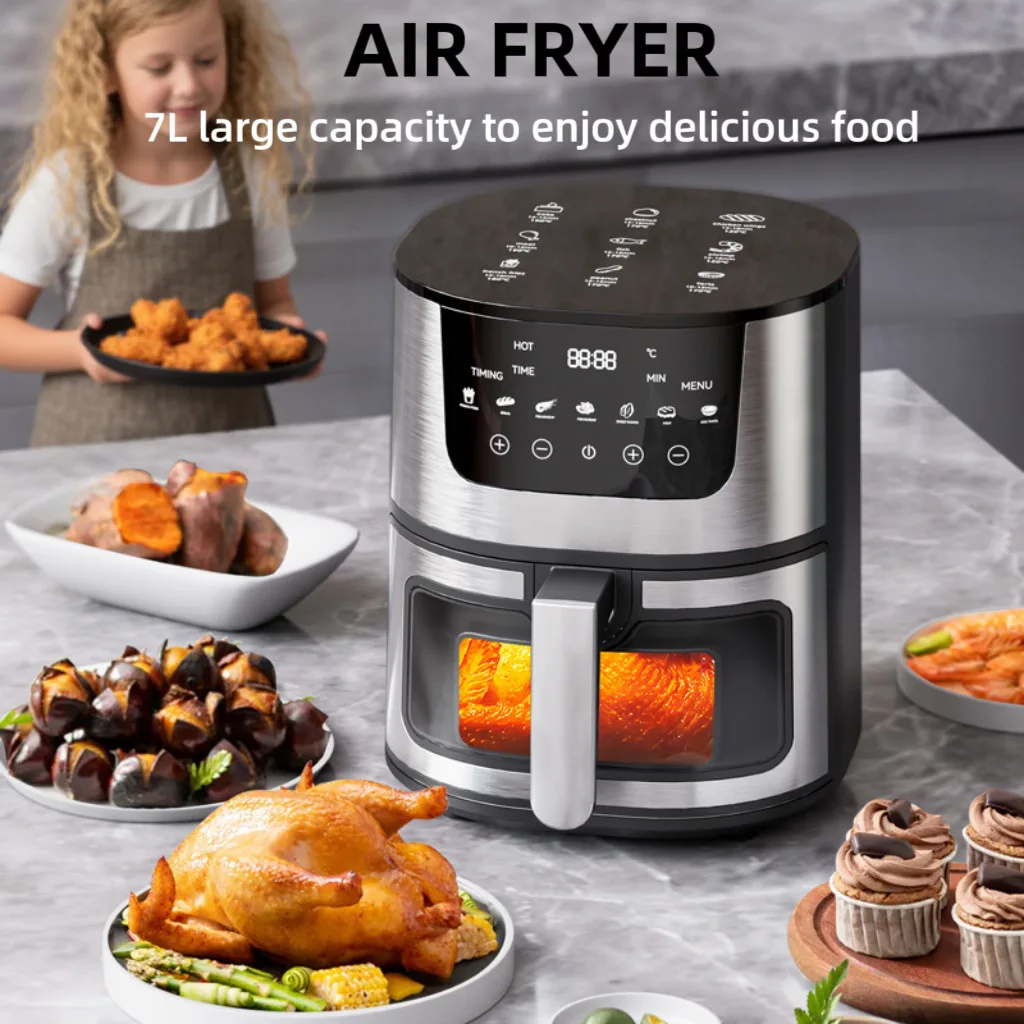 

Подходит для 2025 фритюрницы, бытовой многофункциональный визуальный фритюрница из нержавеющей стали, автоматическая электрическая духовка большой емкости Intelli