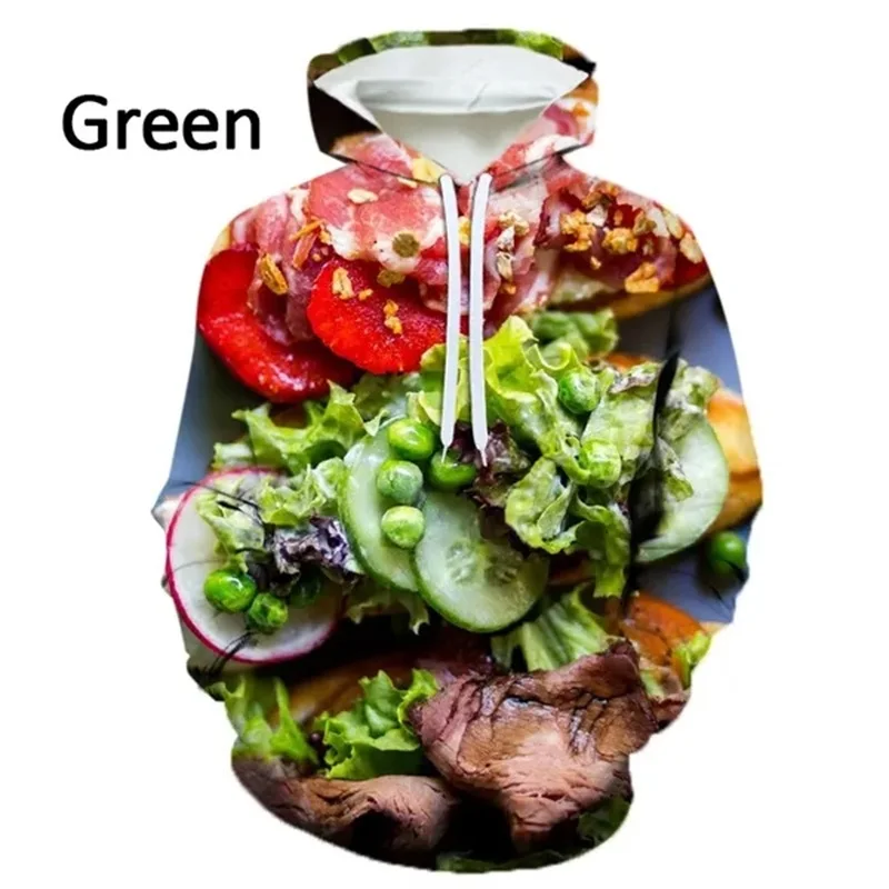 3D Printing Funny Food Graphic Hoodies For Men Long Sleeve Hooded Pullover Sweatshirt Casual Oversized Mens Hoodies Tops