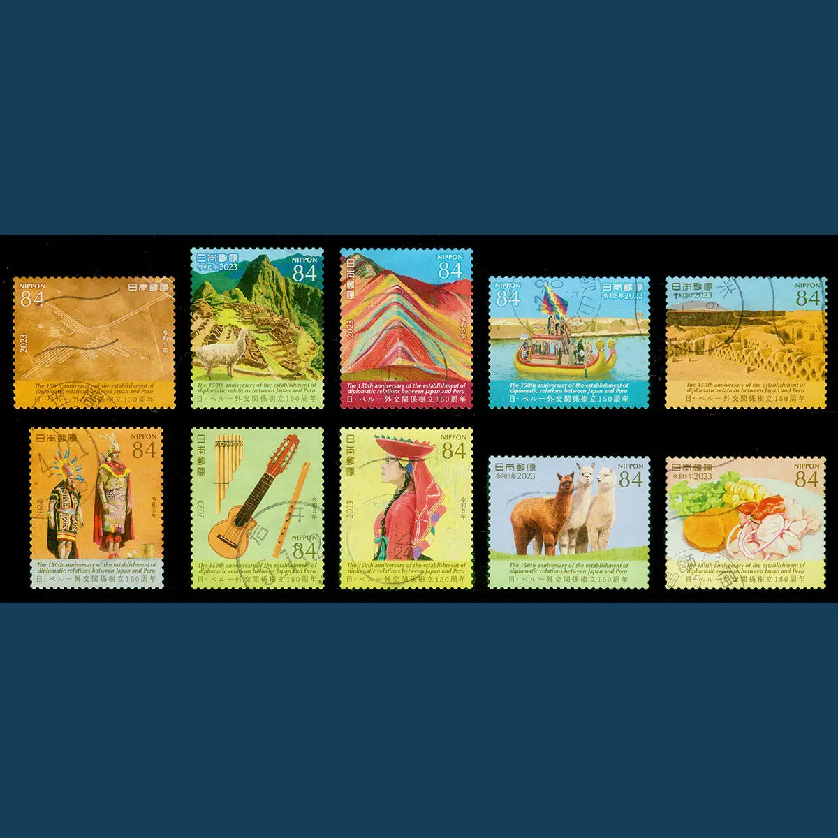Japan Post Stamps Japan-Peru 150 Anniversary Diplomatic Relations 10 Stamped Collectible Postage Stamps Material For Scrapbook