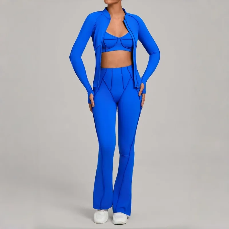 

Women's Versatile Yoga Set with Zipper Sandblasting Slimming Slimming Features Three Piece Outdoor Sports Leisure Fitness Suit