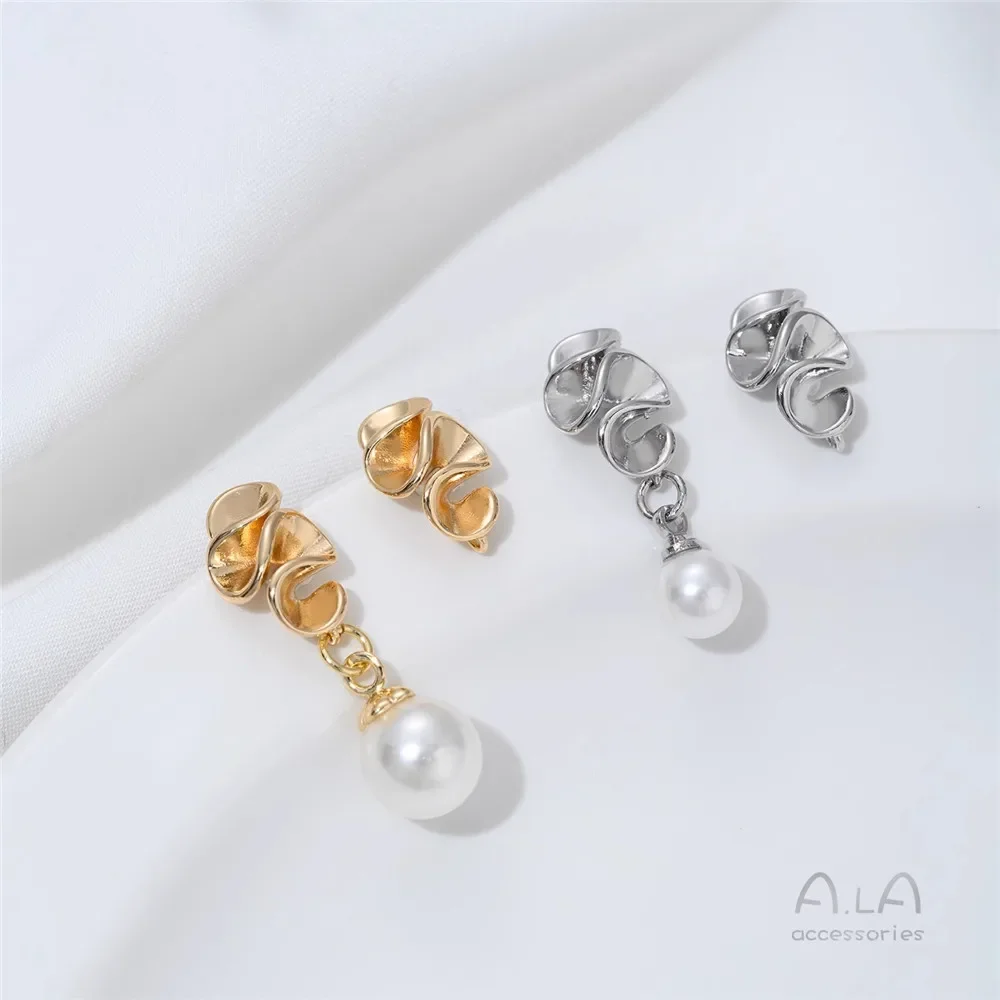 

14K Gold-plated Pleated Ribbon Stud Earrings Silver Needle Light Luxury Geometric Earrings Light Luxury Diy Handcrafted Accessor