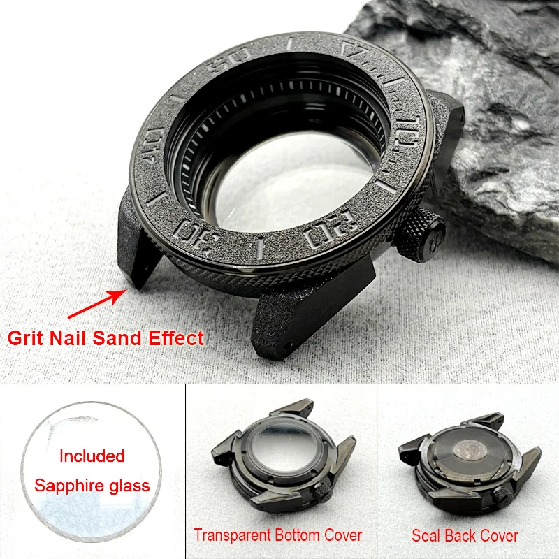 

Grit Nail Sand Effect 45mm Mod King Samurai SRPE Watch Case Fits NH35 NH36 4R 7S Movement Men Diving Replace Watch Case ODM