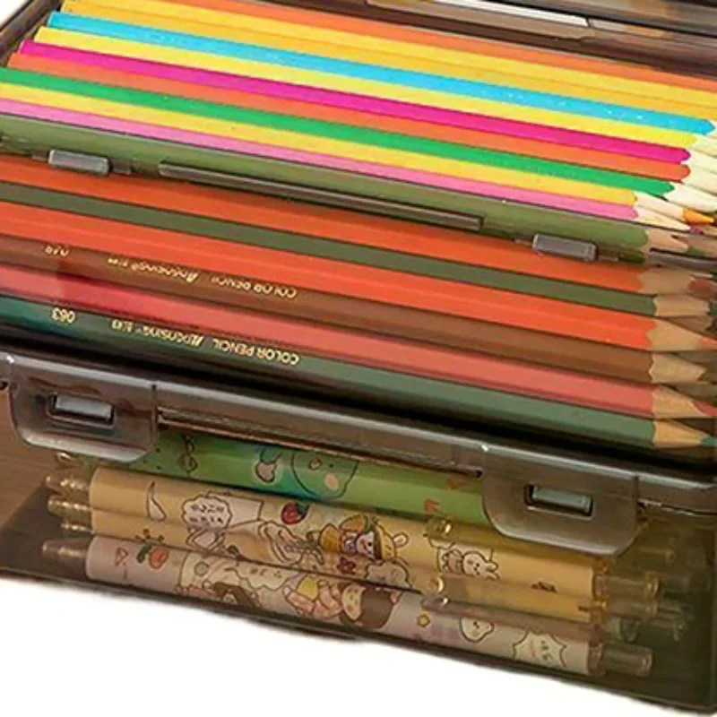 Transparent Pencil Case Box Large-capacity Stackable Storage Box Office School Pencil Case Supplies Pencil Storage
