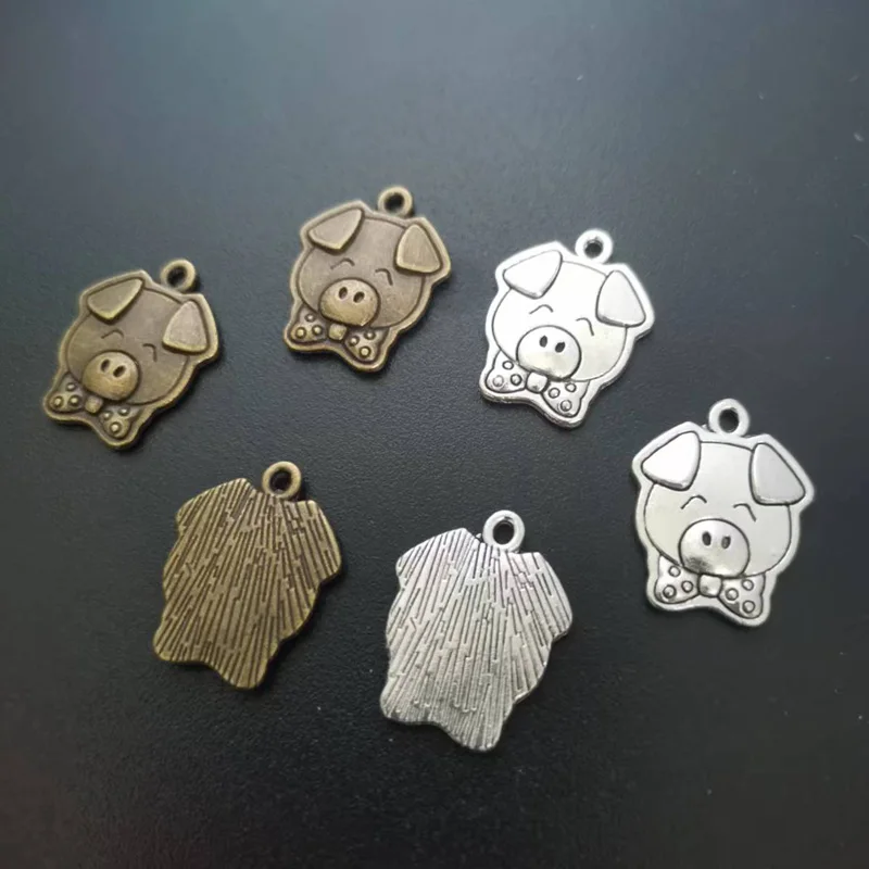 

25pcs/lot Antique Silver Alloy Mini Pig Shape Necklace Pendant 20*16mm Vintage Jewelry Finding Crafts Charm Accessories