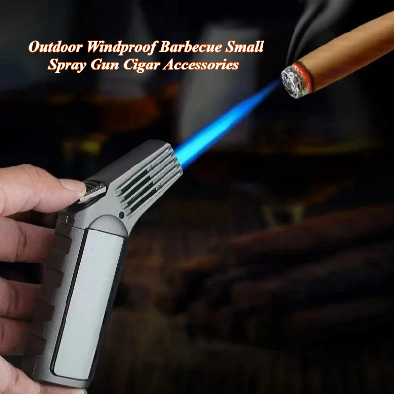 

Новая газовая зажигалка с синим пламенем, бутаном, металлическая, высокотемпературная, интенсивная, для улицы, ветрозащитная, для барбекю, небольшой пистолет-распылитель, аксессуары для сигар