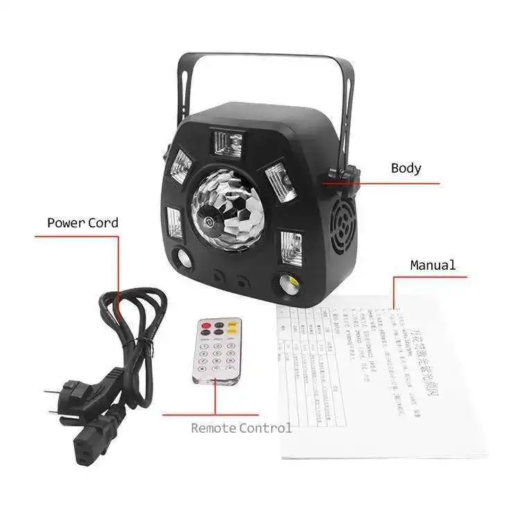Disco Ball Home Party LED Strobe Laser Effetto di illuminazione scenica Proiettore 4in1 Sfera magica Luce nera UV Controllo remoto del suono Dmx