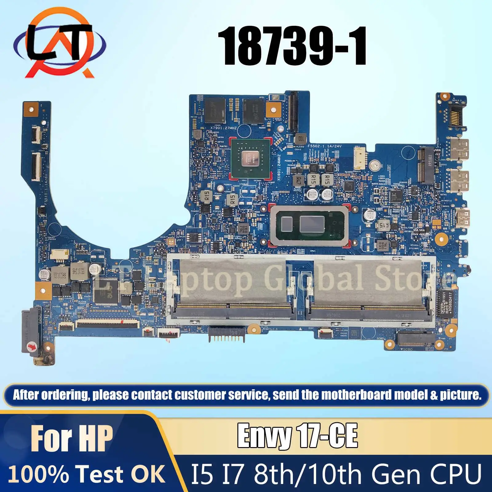 

18739-1 Notebook mainboard For HP Envy 17-CE L71621-001 L52451-601 laptop motherboard With CPU I5 I7 8th/10th Gen MX250 4G