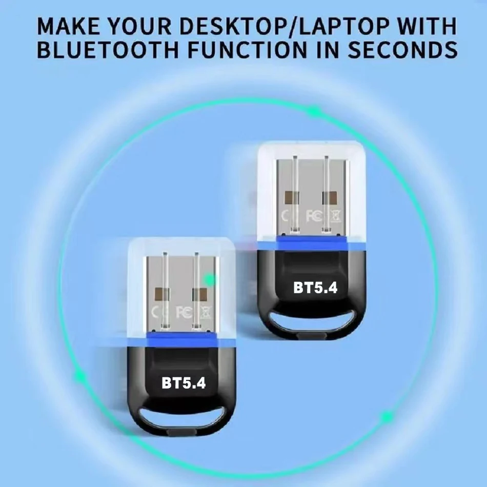 Adaptor Dongle USB Bluetooth 5.4, untuk PC Mouse Keyboard nirkabel Audio Bluetooth musik penerima pemancar untuk Speaker ponsel Mobil