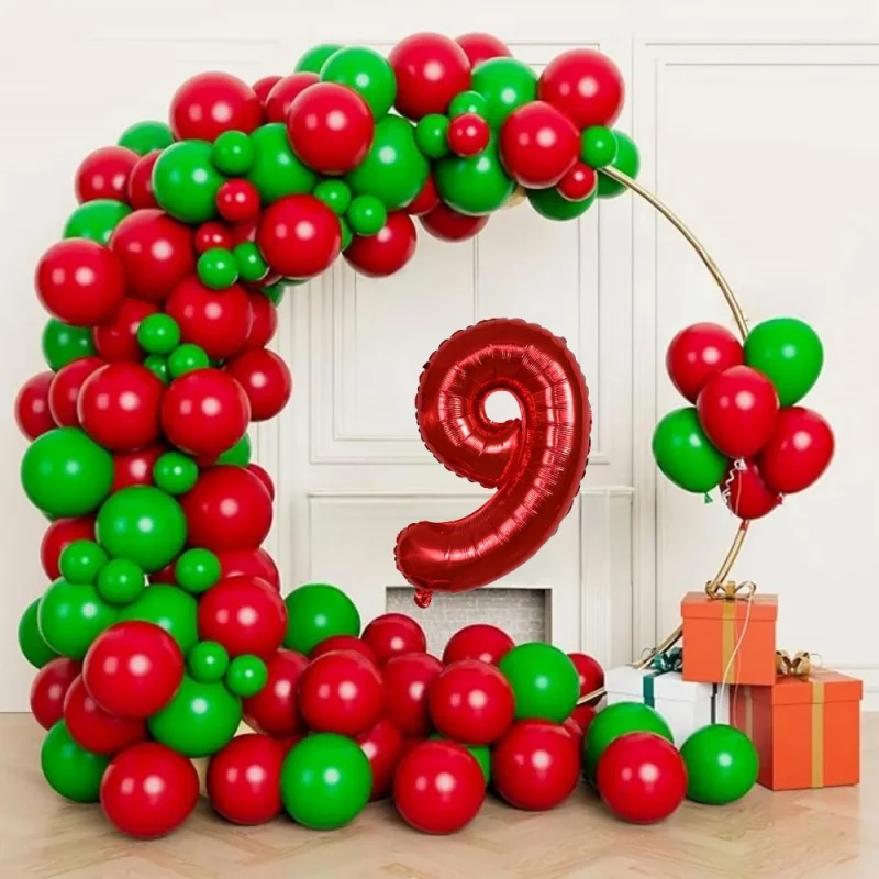 

Cross-border Amazon Carnival Red and Green Balloon arched wreath Children's Birthday Party balloon Set with replaceable numbers