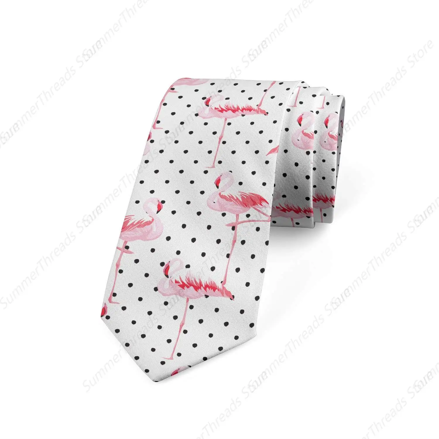 Necktie, Flamingo Birds Polka Dots, Dress Tie, 3.7