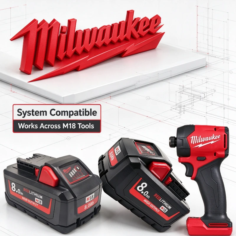 100% Original Milwaukee M18HB8 18V 8Ah REDLITHIUM high power Battery M18B5 M18B6 M18HD12 for Angle Grinder Building Construction