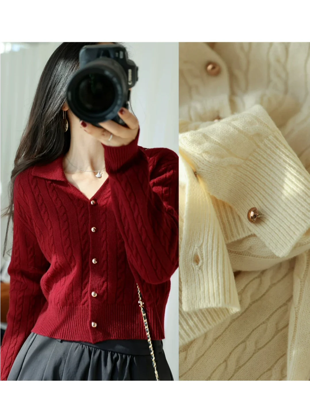 Korean Style Knitted Sweater Short Crop Top Women's Fashion Red Pullover Autumn Winter Season Casual Commute Soft Fabric