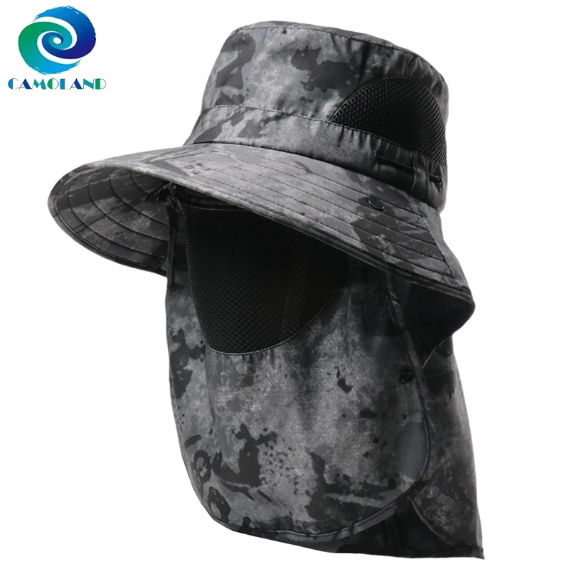 

CAMOLAND 2-in-1 Summer Hat Breathable Outdoor Cap with Neck Flap UPF 50+ UV Protection for Hiking And Fishing Camouflage Bucket
