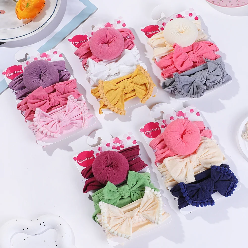 3Pcs/Set Solid Color Soft Nylon Elastic Baby Headband Bows Newborn Baby Girl Headbands Hair Accessories Girls Handwear Hairband